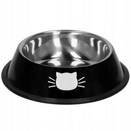 Castron bol pentru caine pisica rotund inox negru 12 cm