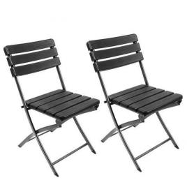Set 2 scaune pliabile gradina camping pescuit cadru metalic hdpe negru max 120 kg 38x46x82 cm
