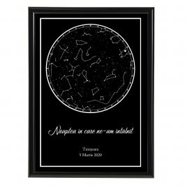 Tablou personalizat cu harta stelelor, model clasic 1, rama negru, 20 x 30 cm
