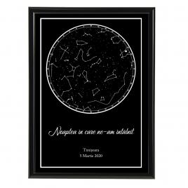 Tablou personalizat cu harta stelelor model clasic 1 rama negru 20 x 30 cm