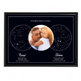 Tablou personalizat cu harta stelelor, model cu poza, rama negru, 20 x 30 cm