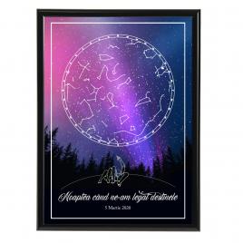 Tablou personalizat cu harta stelelor model cuplu sub stele rama negru 20 x 30 cm