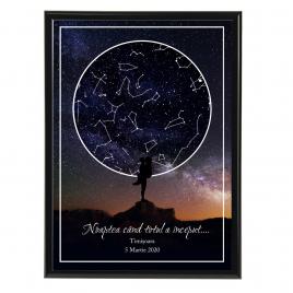 Tablou personalizat cu harta stelelor, model indragostiti, rama negru, 20 x 30 cm