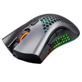 Mouse Gaming A3 E-sports, Wireless 2.4ghz, 1600 DPI, 4 Butoane, RGB, Gauri Aerisire, Acumulator 500 mAH, 95g, 13x7x4cm, Gri Metalic