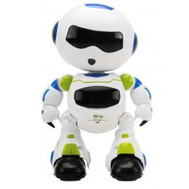 Robot Spatial Blip-Bingo cu Telecomanda, Functii Tactile, Canta, Danseaza, Merge, Lumineaza, 22 cm Inaltime, Alb-Albastru