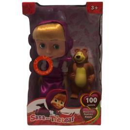 Set 2 Papusi Muzicale Masha and the Bear, Rochie Mov, 30 cm Inaltime