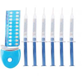 Set Tratament Albire Dentara cu Gel, 10 x Siringi cu Gel, Mini Lampa cu Lumina LED Albastra, 2 x Suporturi Dentare