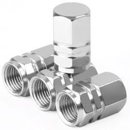 Set 4 Bucati Capacele Supape Valve Premium din Metal Aluminiu, Auto Universale pentru Roata Masina, Bicicleta, Motocicleta, 16 x 10mm, Argintiu Cromat