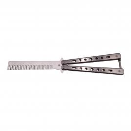Briceag fluture de antrenament ideallstore®, tip pieptan, silver comb, 22 cm, argintiu