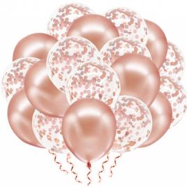Set 20 baloane cromate roz cu confetti