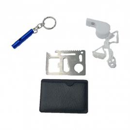 Kit supravietuire, 4 in 1, card multifunctional, husa, 2 fluiere, gri