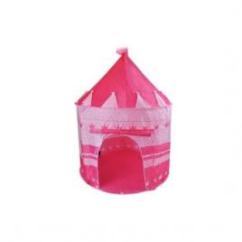 Cort de joaca pentru copii, tip castel, impermeabil, cu husa, model buline si coronite, roz, 105x135 cm, isotrade