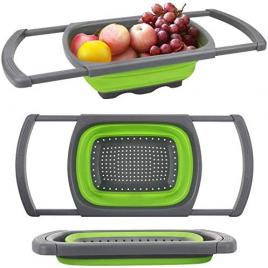 Strecuratoare pliabila din silicon cu manere extensibile pentru chiuveta , capacitate 4,7 litri, culoare verde