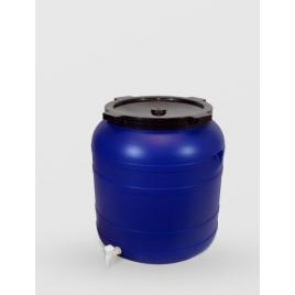 Bidon 150 litri, cu robinet si capac prin infiletare, sterk, plastic albastru