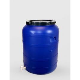 Bidon 250 litri, cu robinet si capac prin infiletare, sterk, plastic albastru