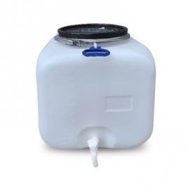 Bidon rezervor 100 litri, sterk plastic, patrat cu cerc metalic si robinet, 50x50x50 cm, plastic alb sau albastru