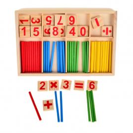 Joc educativ din lemn invata matematica, 74 piese, 23x15 cm, multicolor, mct-edu01
