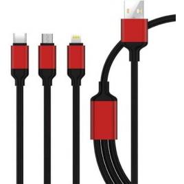 Cablu de incarcare 3n1, fast charging, microusb, type-c, lighting, 1.2 m, negru