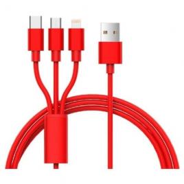 Cablu de incarcare 3n1, fast charging, microusb, type-c, lighting, 1.2 m, rosu
