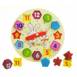 Ceas din lemn educativ si decorativ pentru copii, multicolor, mct-ty101