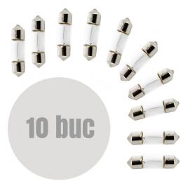 Set 10 Becuri auto SV8.5, Sofit 8x28mm, 12V, 3W, Alb1206