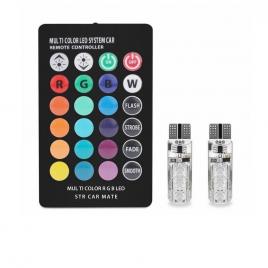 Set 2 Becuri LED T10 Auto Pozitie Multicolor cu Telecomanda