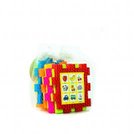 Joc lego cub cu figuri geometrice,in plasa