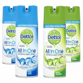 Pachet Dettol 2 x Spray Dezinfectant 400 ml Crisp Linen + 2 x Spray Dezinfectant 400 ml Spring Waterfall