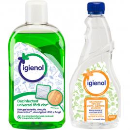 Pachet promo Dezinfectant universal Igienol Pine Fresh, 1 l & Dezinfectant fara clor Igienol Clear rezerva, 750 ml