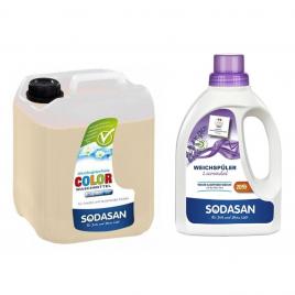 Set Detergent Bio Lichid Rufe Albe si Color Lavanda 5 L, Balsam bio pentru rufe cu Lavanda 750ml, Sodasan