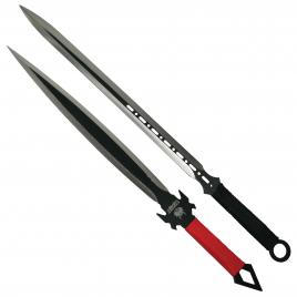 Set doua sabii de vanatoare ideallstore®, red ronin si dao blade, otel inoxidabil, negru, teaca inclusa