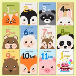 Set 50 cartonase pentru nou-nascut Primul meu anisor 10X6 Baby Milestone multicolor