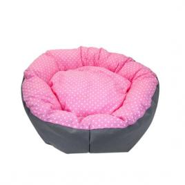 Culcus impermeabil, pentru caine/pisica, model buline, roz, 67 cm