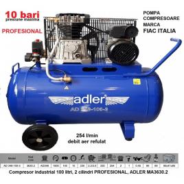 Compresor industrial 100 litri, 2 cilindri profesional, adler ma3630.2