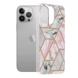 Husa iphone 13 pro, techsuit marble series, pink hex