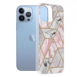 Husa iphone 13 pro max, techsuit marble series, pink hex