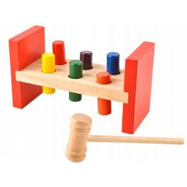 Joc educativ din lemn pentru copii, multicolor cu ciocan, dimensiuni 17.7x7x10 cm