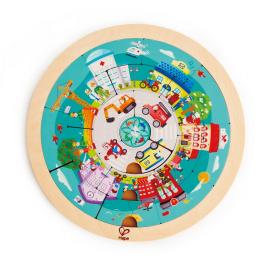 Puzzle rotund din lemn cu 2 fete meseriile hape