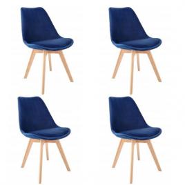 Scaune stil scandinav, lemn, velur, albastru, set 4 buc, 49x60x82 cm, bari