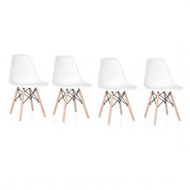 Set scaun stil scandinav, 4 bucati, lemn si pp, alb, max 125 kg, 46x50x82 cm