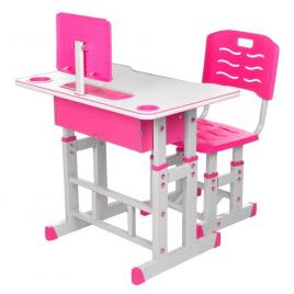 Birou + scaunel, reglabile/roz/pal+metal+plastic