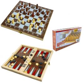Joc 3 in 1: sah table dame! cutie lemn 34x17cm