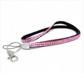 Snur ecuson,legitimatie sau chei, decorat cu pietricele, carabina metalica, 54 cm, baby pink, Vivo