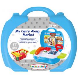 Set de joaca pentru copii, casa de marcat si cos de cumparaturi cu accesorii, 17 piese, My Carry Along Market