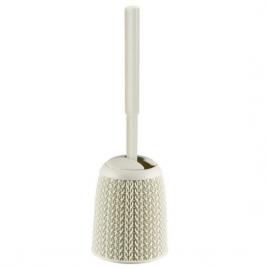 Perie wc/toaleta, cu suport, pentru baie, plastic, crem, 14x14x43 cm, curver