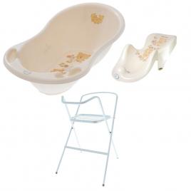 Set pachet cadita alb ursulet + suport anatomic si suport metalic