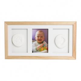 Baby handprint - kit mulaj cu dubla amprenta, double memory frame, cu rama foto 10x15 cm, natur