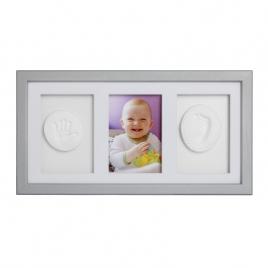 Baby handprint - kit mulaj cu dubla amprenta, double memory frame, cu rama foto 10x15 cm, silver