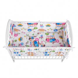 Babyneeds - lenjerie patut 5 piese, cu doua protectii laterale, pernuta, plapumioara, cearceaf, din bumbac, pentru patut 120x60 cm, bufnitele vesele