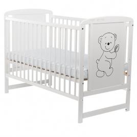 Babyneeds - patut din lemn timmi 120x60 cm, din lemn de pin si mdf, stabil si rezistent, inaltime saltea reglabila pe 3 nivele, laterala cu 3 bete detasabile, alb